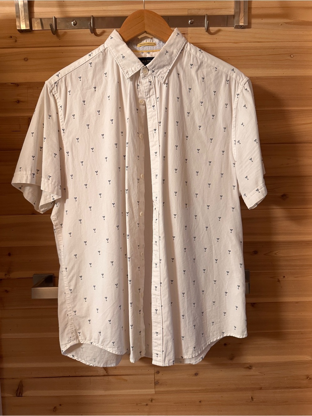 Denim & Flower White Short-Sleeve Button-Down with Navy Print